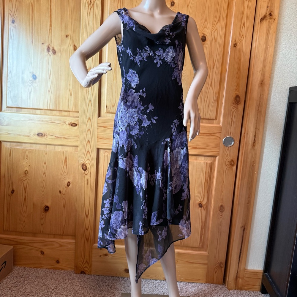 Connected Apparel Vintage Y2K Whimsigoth Beaded Dark Floral Midi Dress Size M